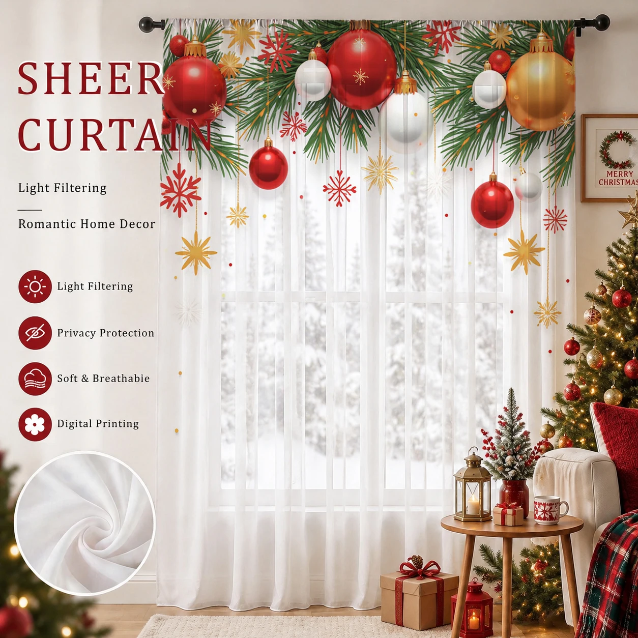 Curtain Sheer Voile - Christmas Day Gradient Sheer Curtain, Good