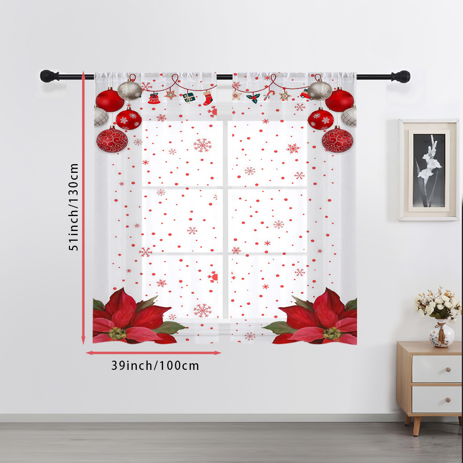 Curtain Sheer Voile - 2PCS Sheer Curtains Christmas Red Ball