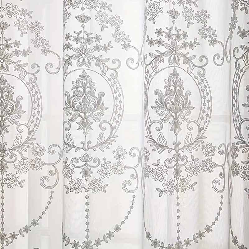 Curtain Sheer Voile - 1pc White Embroidered Sheer Curtain European