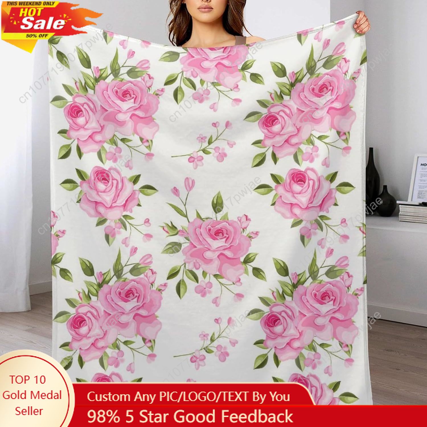 Home Textiles & Decorations - Pink Flower Throw Blanket Floral Decor