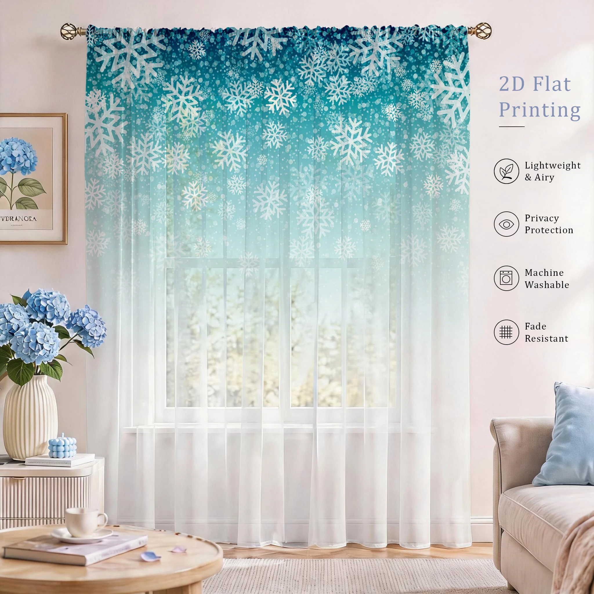 Curtain Sheer Voile - Floral Gradient Sheer Curtain, Good Quality