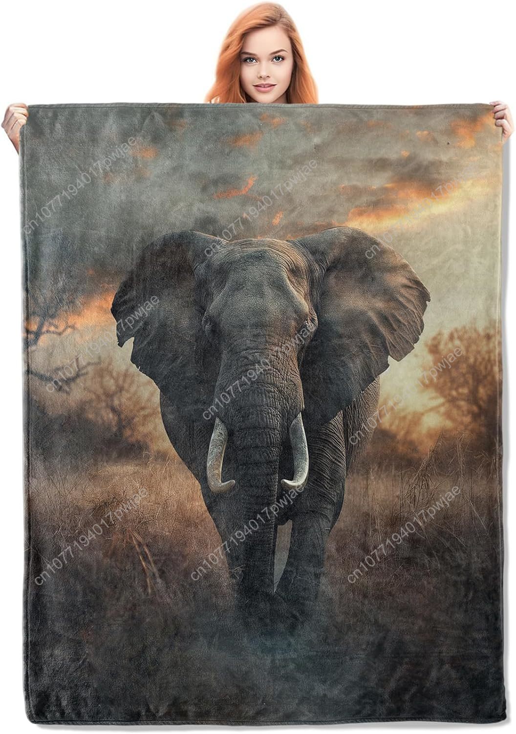Home Textiles & Decorations - Elephant Fleece Blanket, Realistic Wildlife Scene