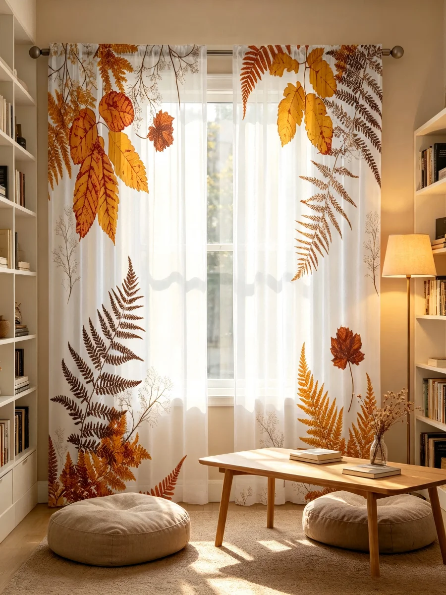 Curtain Sheer Voile - 2PCS Digital Print Sheer Curtain, Fern