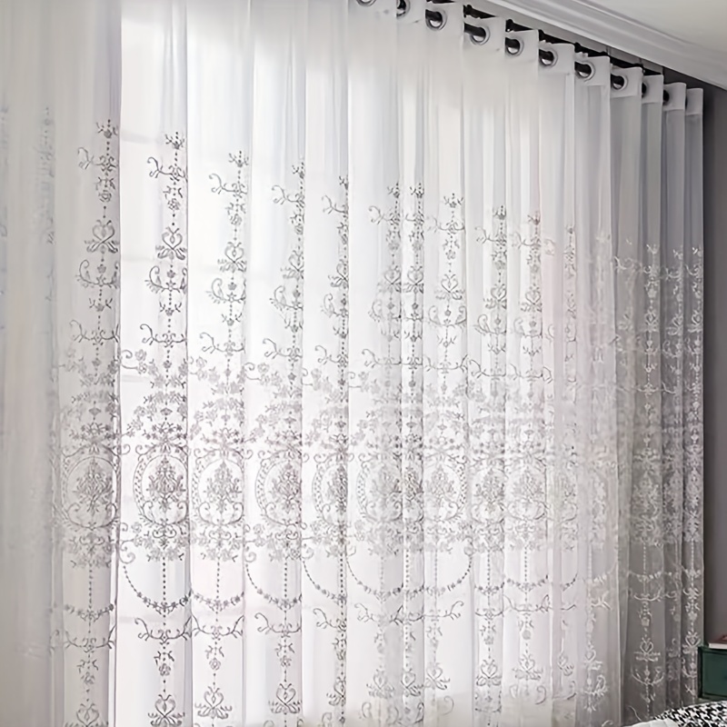 1pc White Embroidered Sheer Cu - đánh giá và giá Curtain Sheer Voile