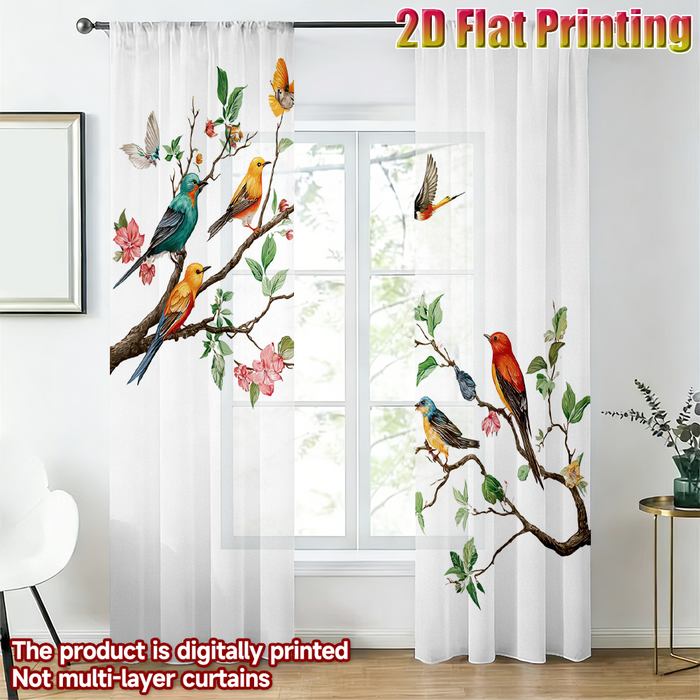 2PCS Colorful Bird Sheer Curta - đánh giá và giá Curtain Sheer Voile
