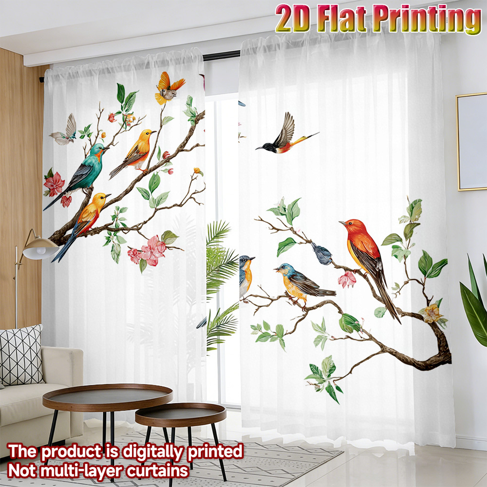 2PCS Colorful Bird Sheer Curta - đánh giá và giá Curtain Sheer Voile