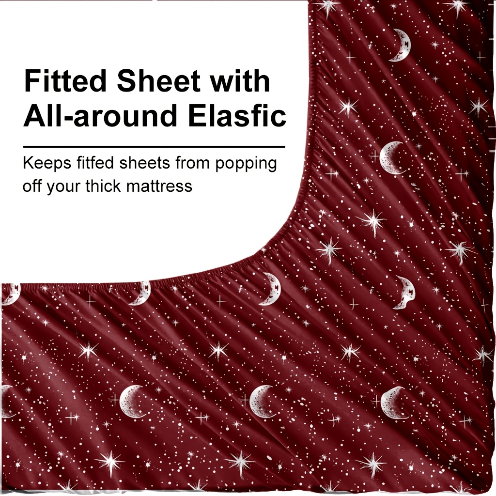 4Pcs Red Moon And Star Print M - đánh giá và giá Bed Sheet Microfiber