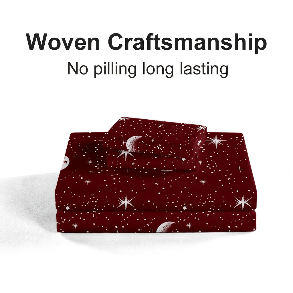4Pcs Red Moon And Star Print M - đánh giá và giá Bed Sheet Microfiber